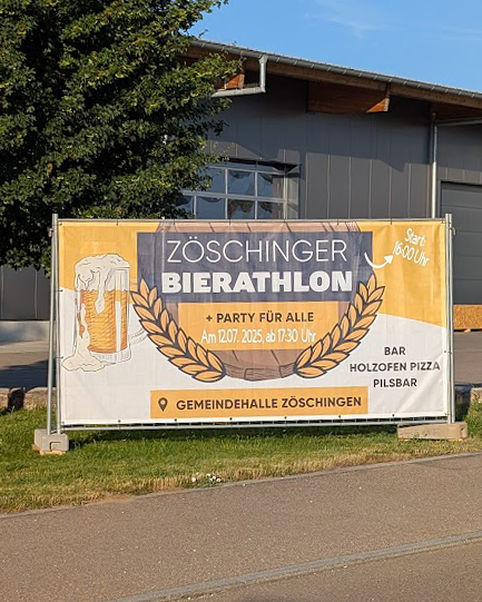 Bauzaunbanner Gestaltung für den Bierathlon in Zöschingen Bauzaunbanner Gestaltung für den Bierathlon in Zöschingen